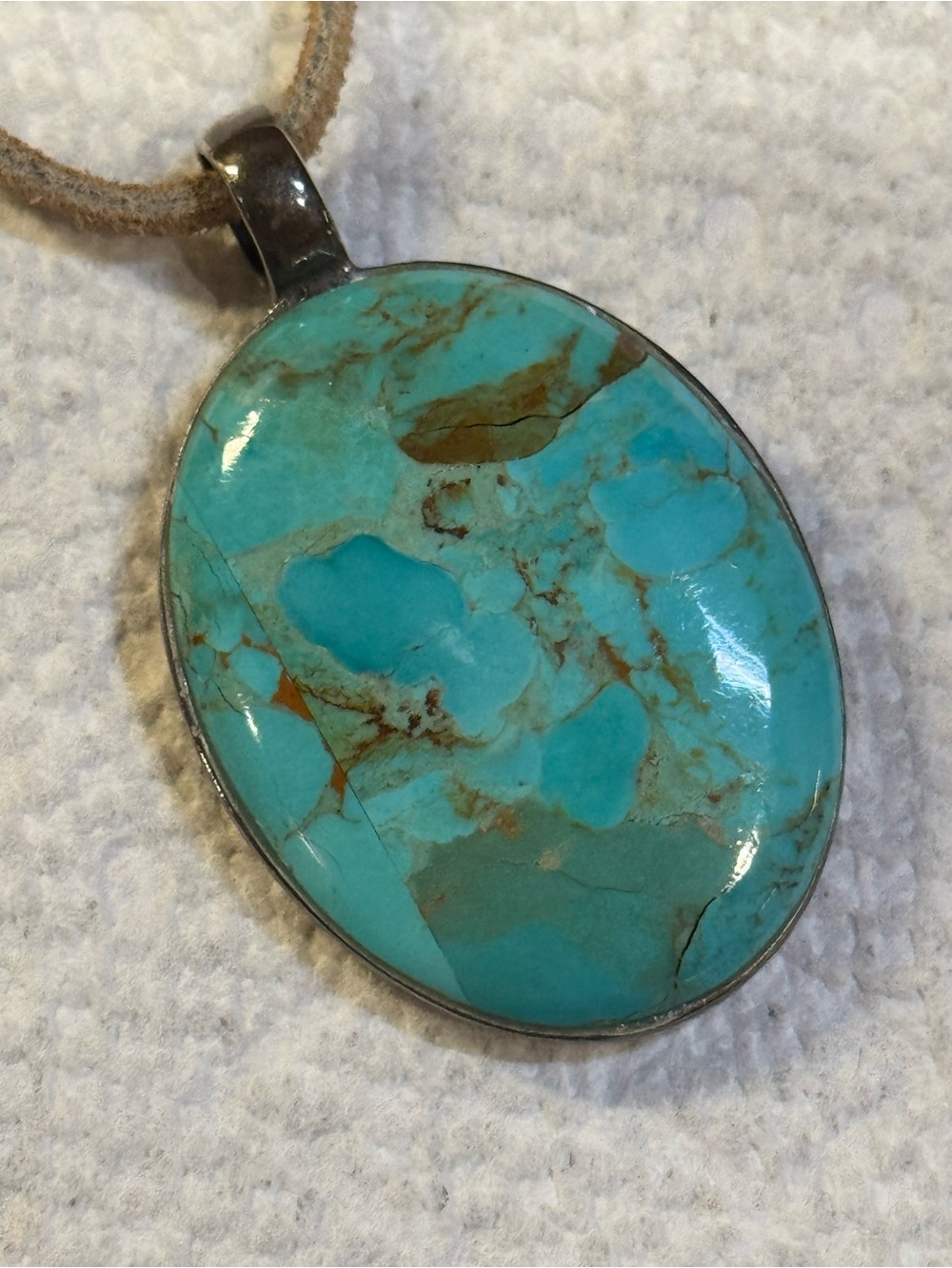Vintage BARSE sterling silver large oval turquoise pendant necklace